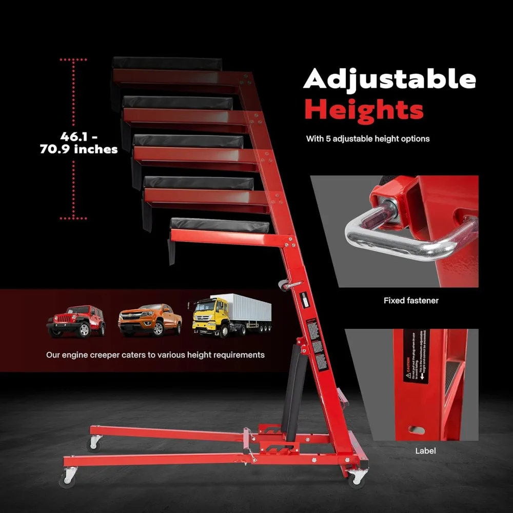 

Foldable Automotive Engine Creeper, 400LBS Capacity, Adjustable Height 46.1-70.9", Leather Cushion, 4 Swivel Casters