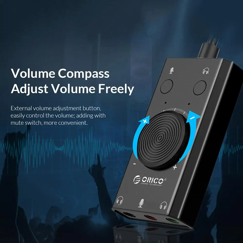 ORICO SC2 External USB Sound Card Stereo Mic Speaker 3.5mm Headset Audio Jack Cable Adapter Switch Volume Adjustment Free Drive