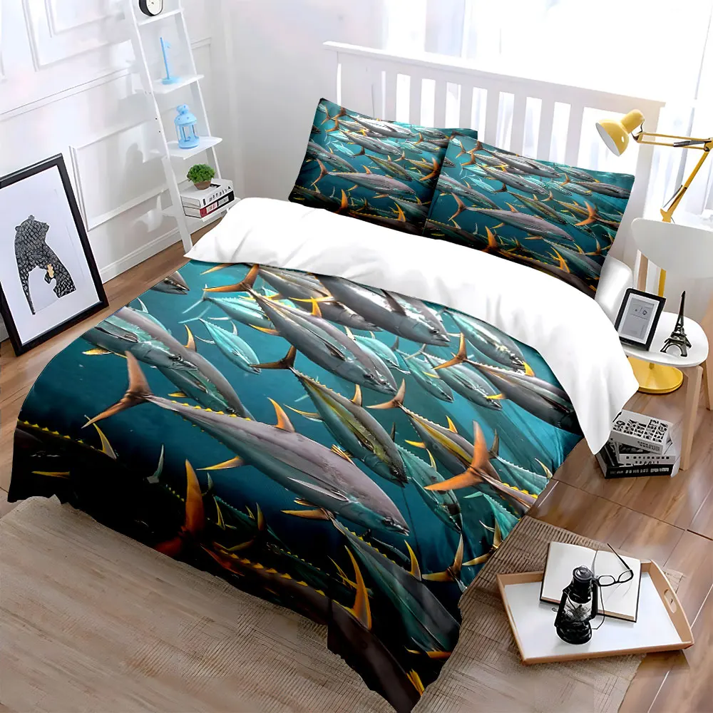 A school of swimming tuna Duvet Cover Set with 3D Printing Design Soft Polyester Bedding Set All-Season Comfort for gifts