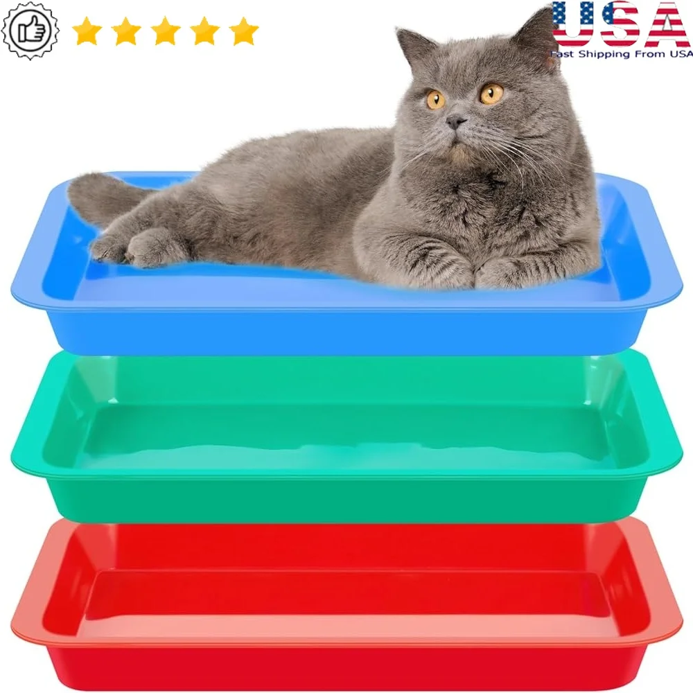 

Small Litter Box Set Kittens Rabbits Portable Waterproof Plastic Open Cat Litter Tray Travel and Easy Cleaning 3 Pack
