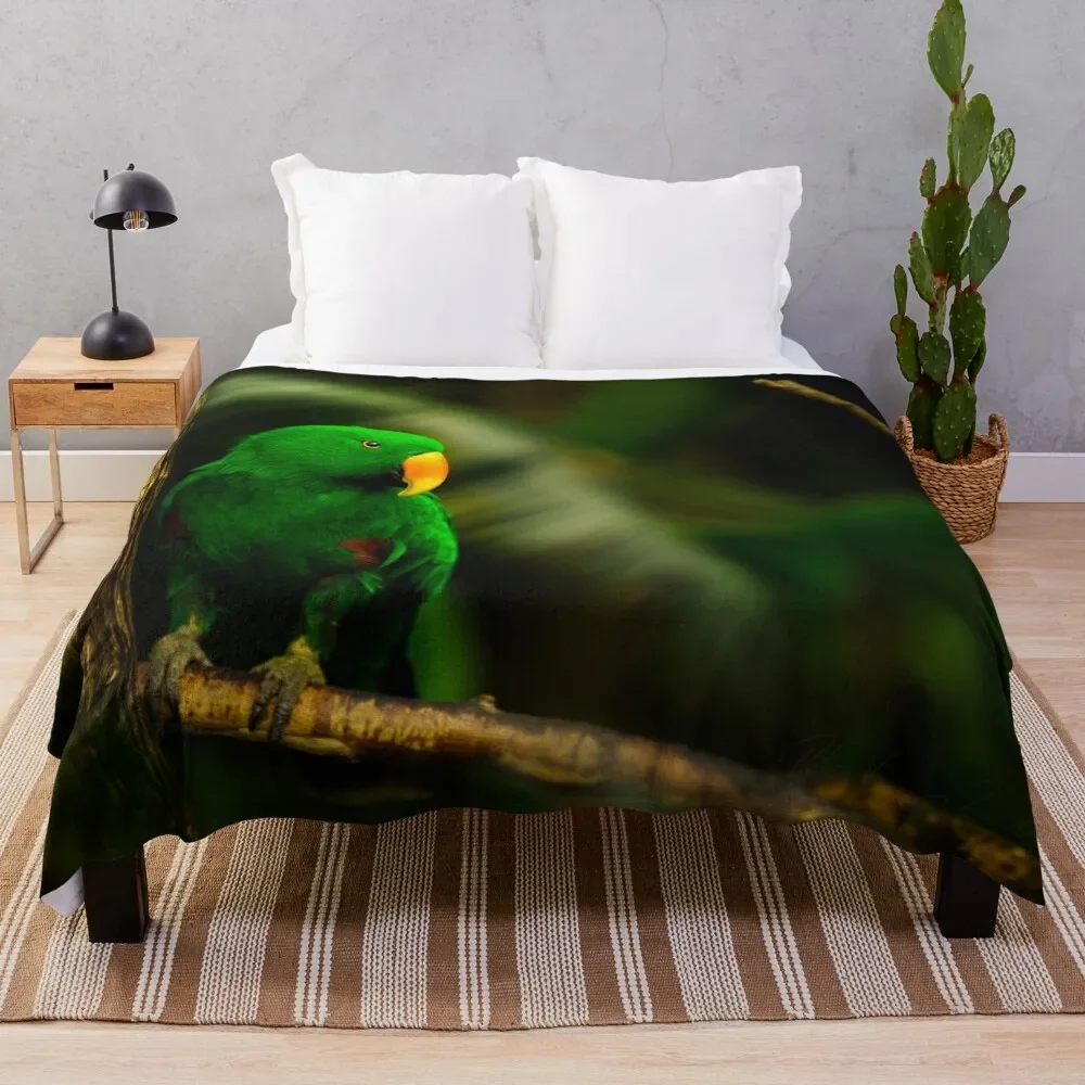 Exotic Bird Green Parrot Eclectus male Throw Blanket blankets and throws valentine gift ideas Blankets