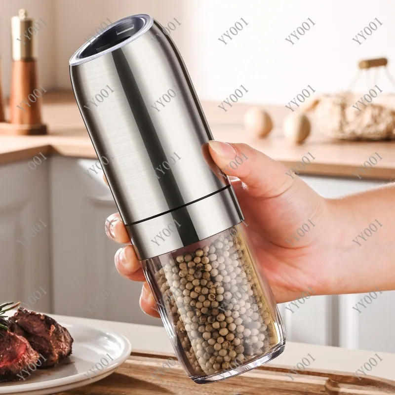 Stainless Steel Spice Container, Gravity Activated Electric Mill for Salt & Pepper Grinding