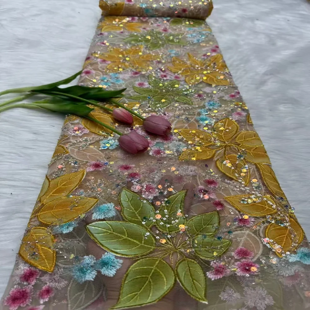 

African Sequins Beaded Lace Fabric High Quality Groom Nigerian Wedding Bridal Embroidery French Tulle Sewing