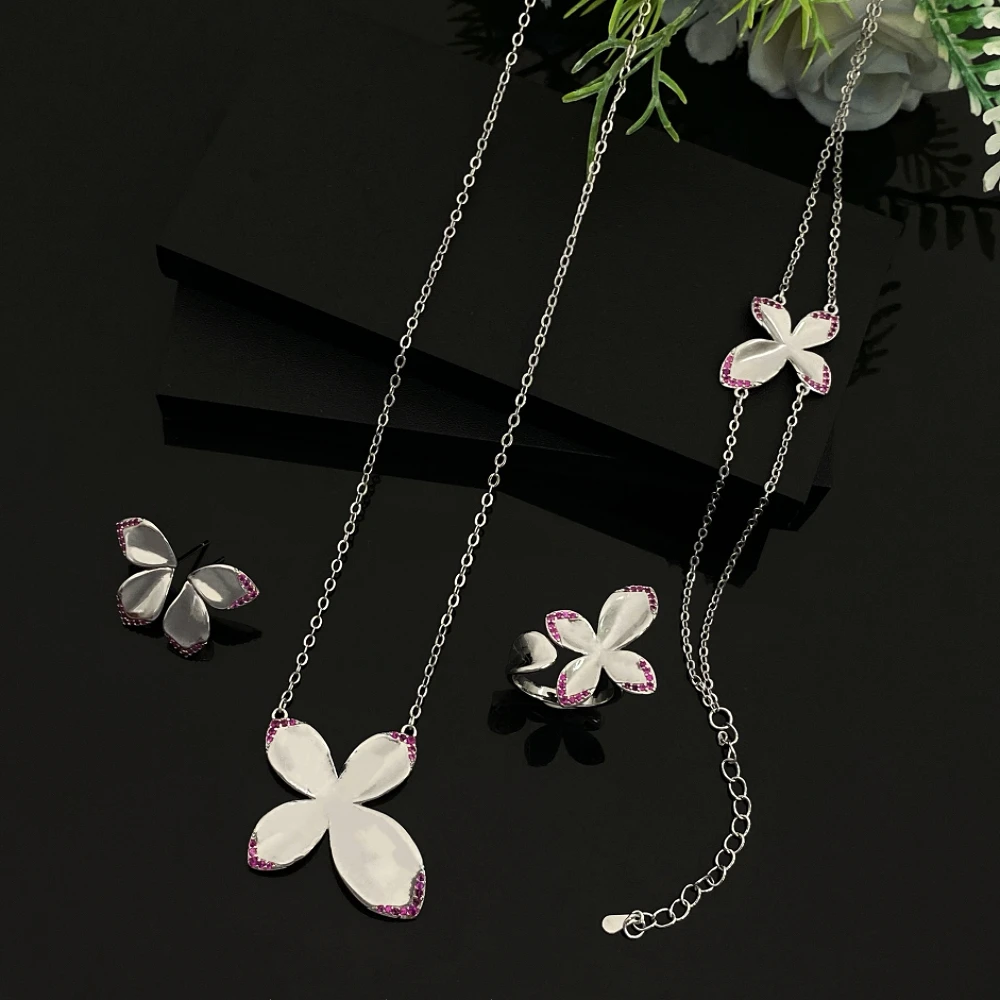 

Falair Luxury Cubic Zirconia Jewelry Set Gold Plated Brass Necklace Bracelet Earrings Ring 4Pcs for Women Valentine's Day Gifts