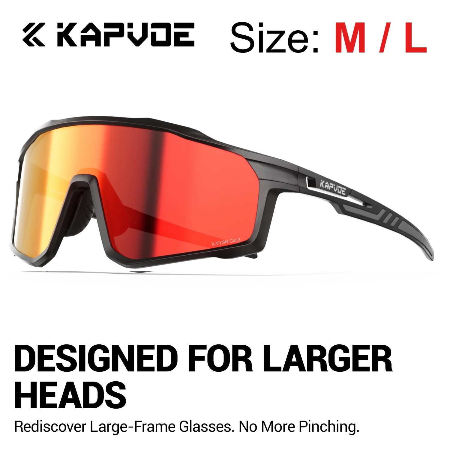 Kapvoe M/L Größe Photochrome Radfahrbrille Große Kopfgröße Sportsonnenbrille für Männer Frauen UV400 Fahrradbrille Wanderbrille