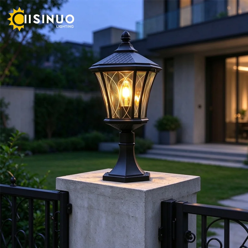 Vintage Garden Pillar Light IP54 Waterproof 52cm Aluminum & Glass Outdoor Post Lantern E27 Warm Lighting for Villa Patio Fence G