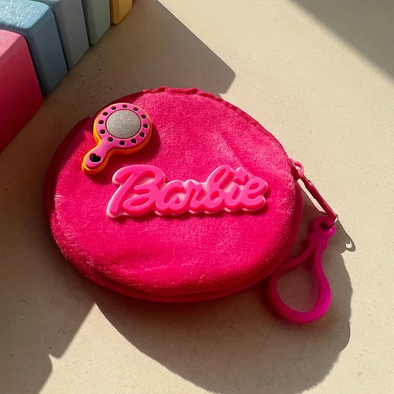 Cute Barbie Plush Purse Anime Cartoon Letters Mini Keychain Pendant Kawaii Girl Pink Coin Storage Bag Child Birthday Gift