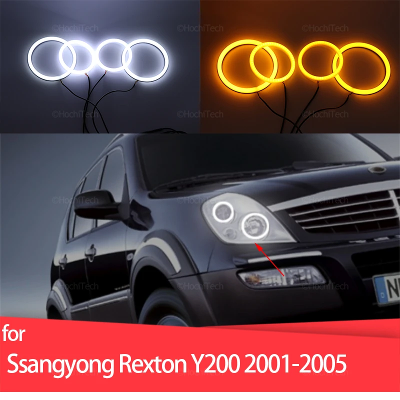 

Dual Color White Yellow Halo Rings Cotton Light LED Angel Eyes Kit For Ssangyong Rexton Y200 2001-2005 Car-styling Accessories