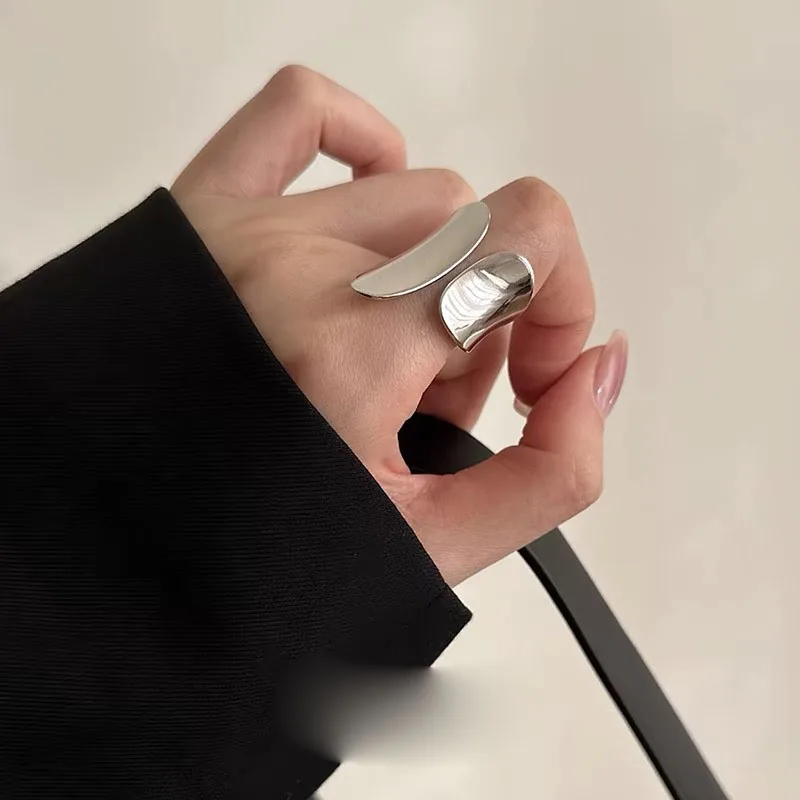 BF CLUB 925 Sterling Rings for Women Simple Geometric Handmade Big Irregular Retro Ring Allergy For Birthday Party Gift