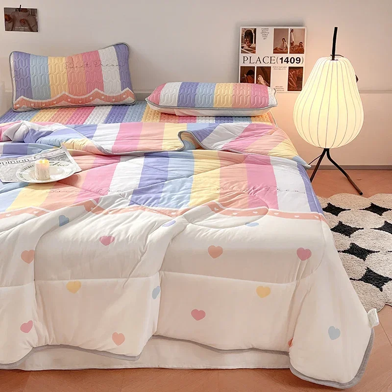 Soft Smooth Summer Cooling Blanket with Latex Bed Sheet and Pillowcase Air Condition Comforter 3/4 Pcs Set Queen Quilt Summer