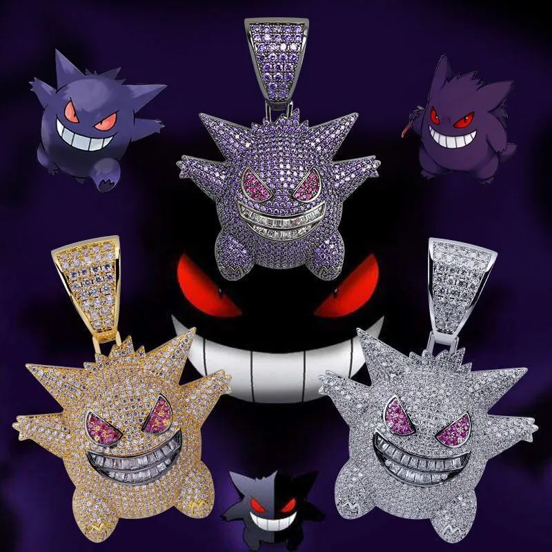 Anime  Ectoplasma Gengar Funny Necklace Pendant Iced Out Dolls Jewelry Men Hip Hop Necklace Accessories Kid Gift