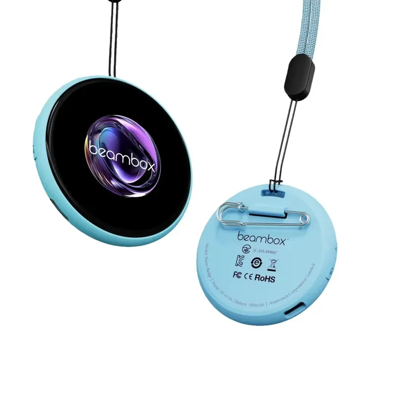 New Trending Advanced Mystery Box Speaker Electronic Badges Smart AI Digital Pin Name Board LED Lights Touch Screen Anime