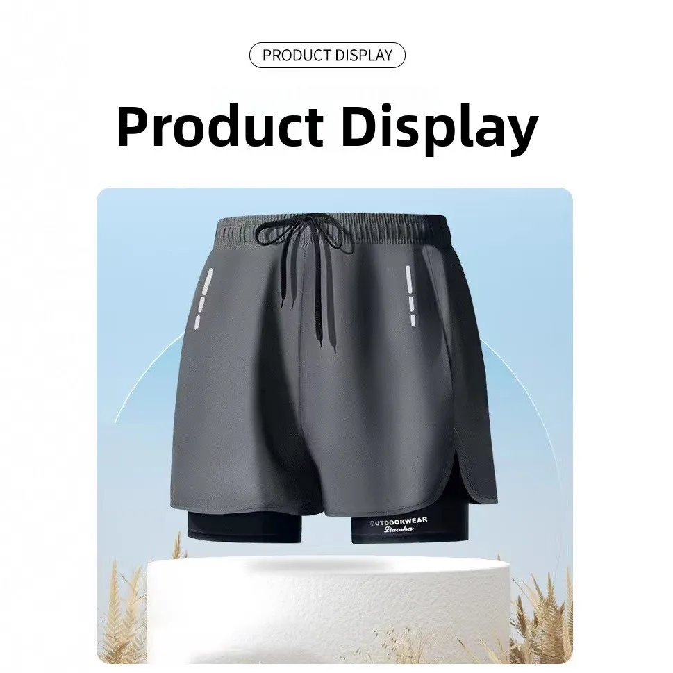 

Men's Qui Dry Swimming Trunks Running Training Women's Sle Double Layer Anti-Embarrassment Beach Sand Sportswear