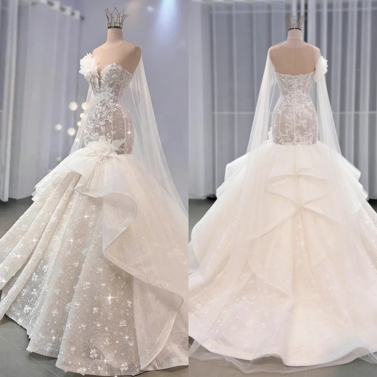 

Custom 2026 Luxury Mermaid Wedding Dress Elegant 3D Flower Lace Applique Bridal Gown Detachable Plus Size Vestido De Novia