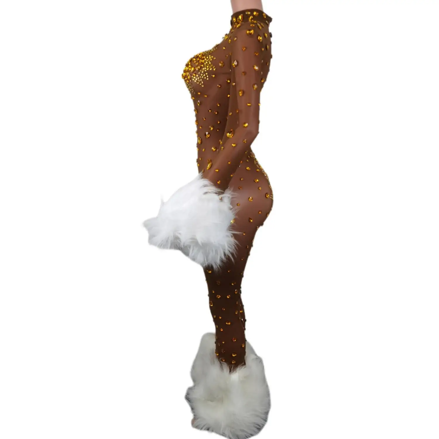 Luxury Las Vegas Women strass Furry tute Nightclub Party Stage Wear Dance Rave Festival Drag Queen Costume Guibin