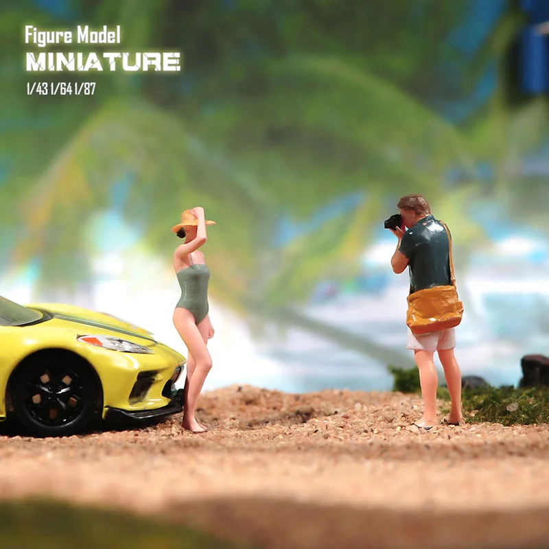 Miniature 1/87 1/64 1/43 1/24 1/18 Swimsuit Bikini Girl Figure Street Scene Sand Table Photography Model for Cars Vehicles