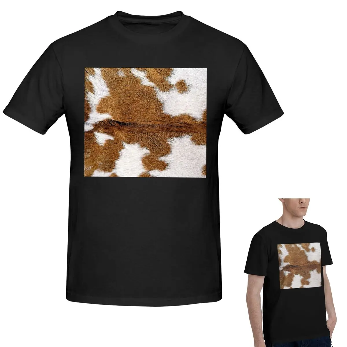 

Stylish Cow Fur Cowhide Texture Cow Skin Print Patter T-Shirt Men's Funny Oversized T Shirt Men Round Neck Summer Shirts Tops