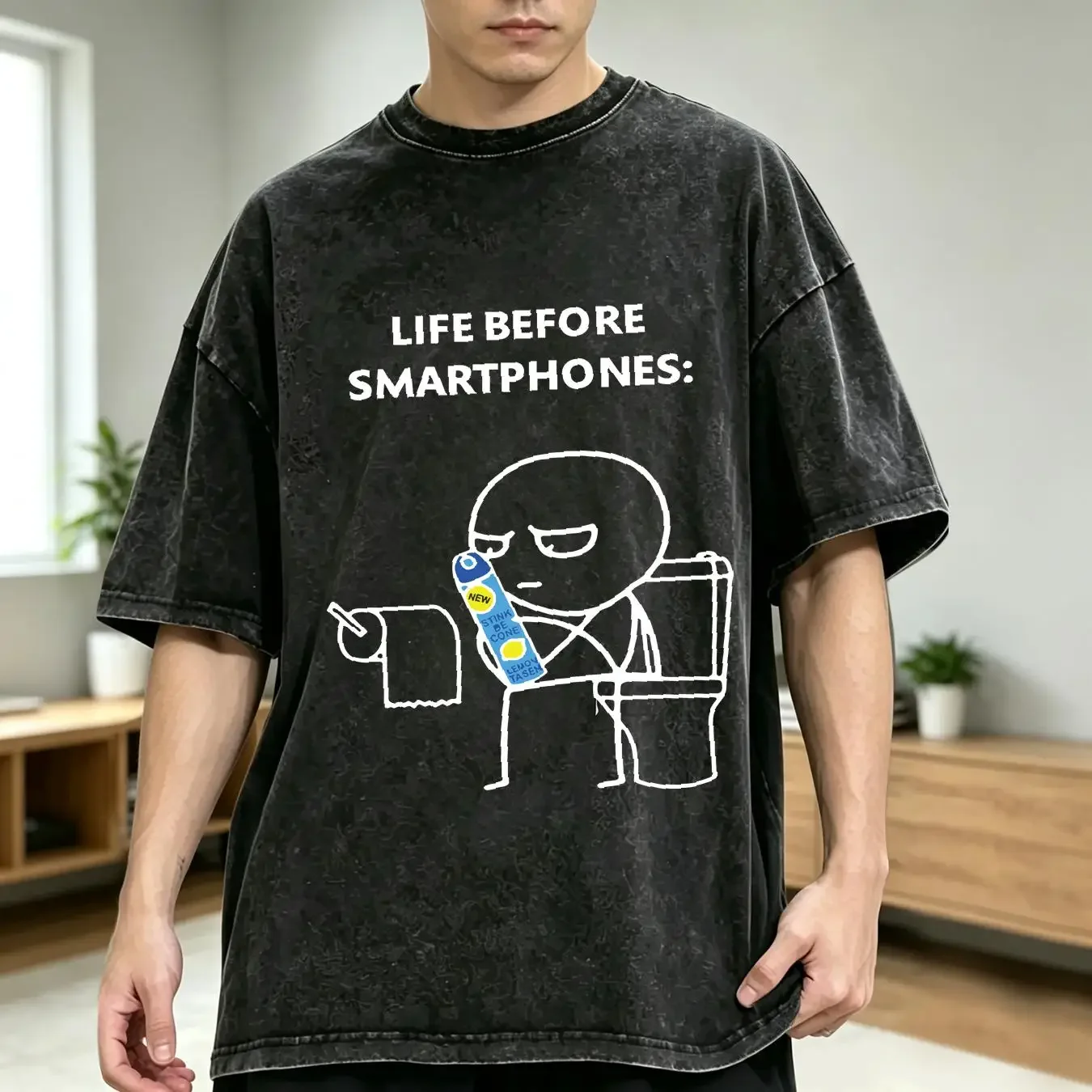 washed T Shirt Life Before Smartphones Funny Men's joke shirts birthday FatherDay father's day Top vintage Washed