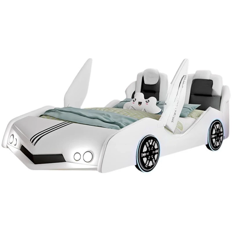 سرير سيارة من الخشب الصلب للأطفال للأولاد مفرد 1.5 تخزين إبداعي للأولاد مع سرير سيارة رياضي للفتيات الكرتونية