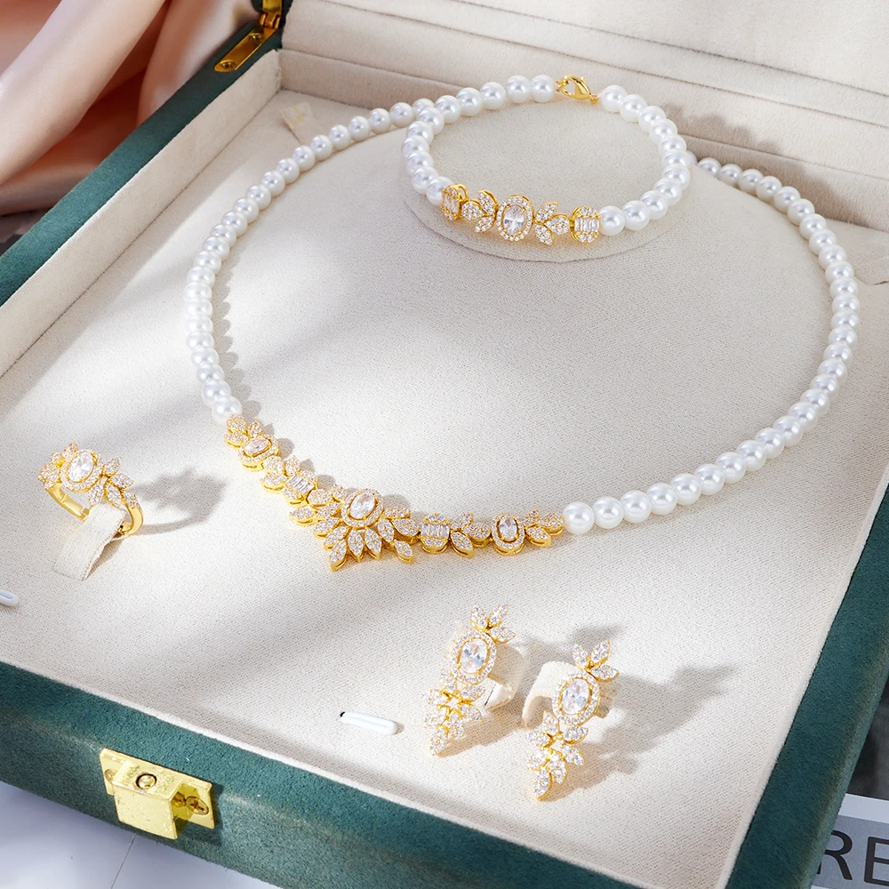 IN JEWELIFE Pearl JewelrySets for Women Cubic Zircon Set Full Jewellery Woman Saudi Arabia Wedding Party Dress Suit Accessory