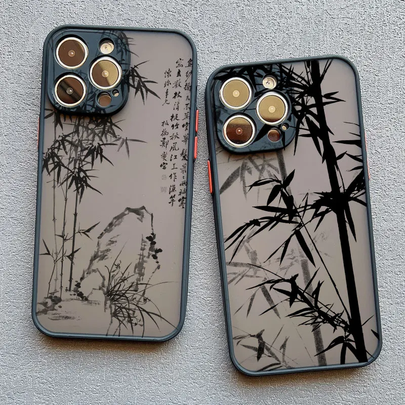 Retro Bamboo Ink Wash Painting Art Phone case For iPhone 15 14 13 12 11 Pro Max XR X XS 7 8Plus Case Cute Chinese Style Cover