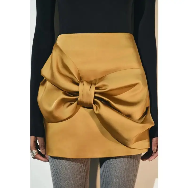 Automne hiver nouveauté taille haute jupe femmes Faion noeud décoré inje ort a-ligne jupe 0025083