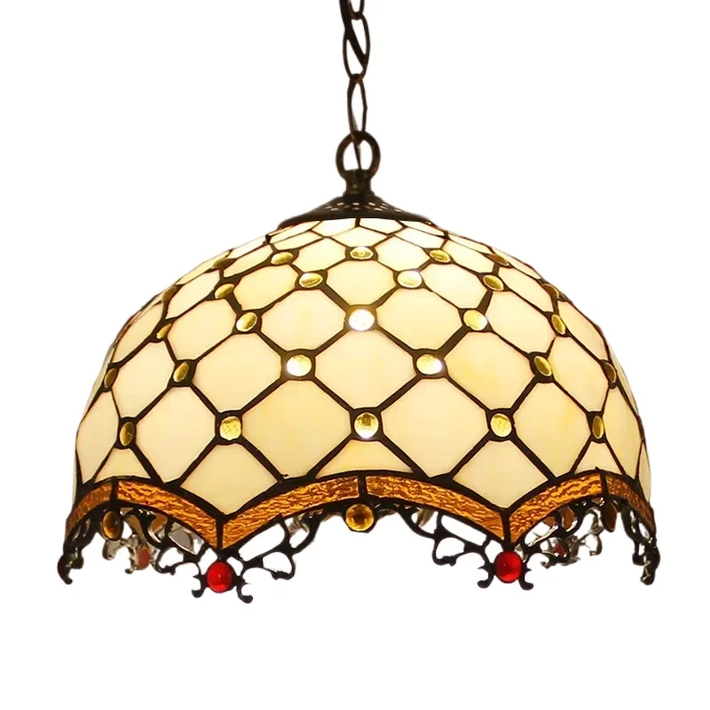 Tiiffany 12 Inch Stained Glass Pendant Light Loft Retro Industrial Vintage Amber Bead Lamp Chandelier for Restaurant