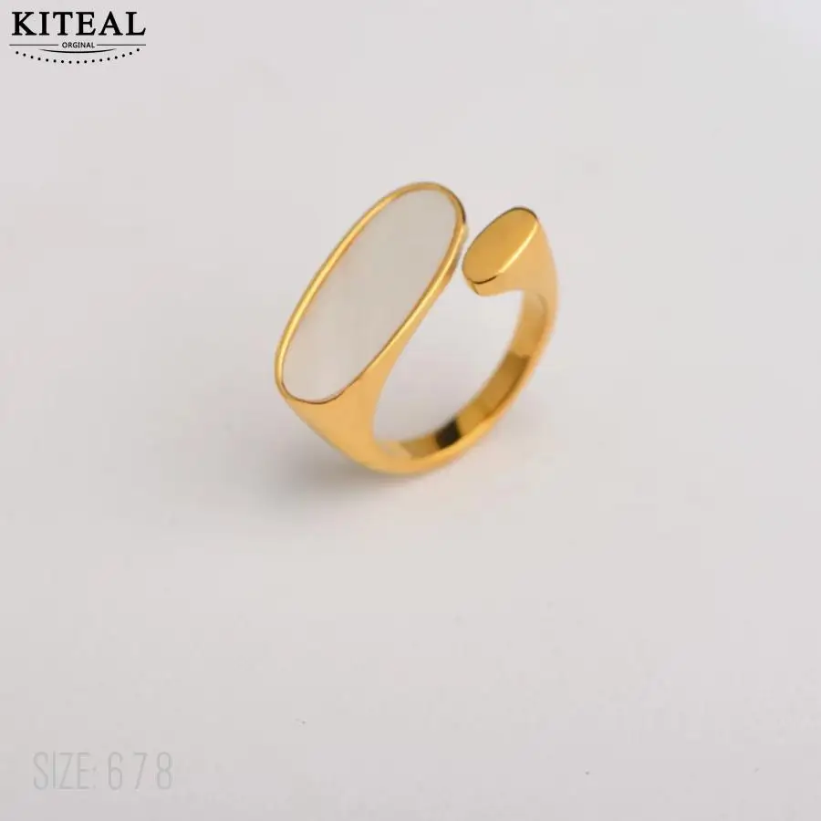 KITEAL online shopping india 18KGP Gold plated size 6 7 8 Goddess ring Oval White Seashell Ring prices in euros wedding jewelry