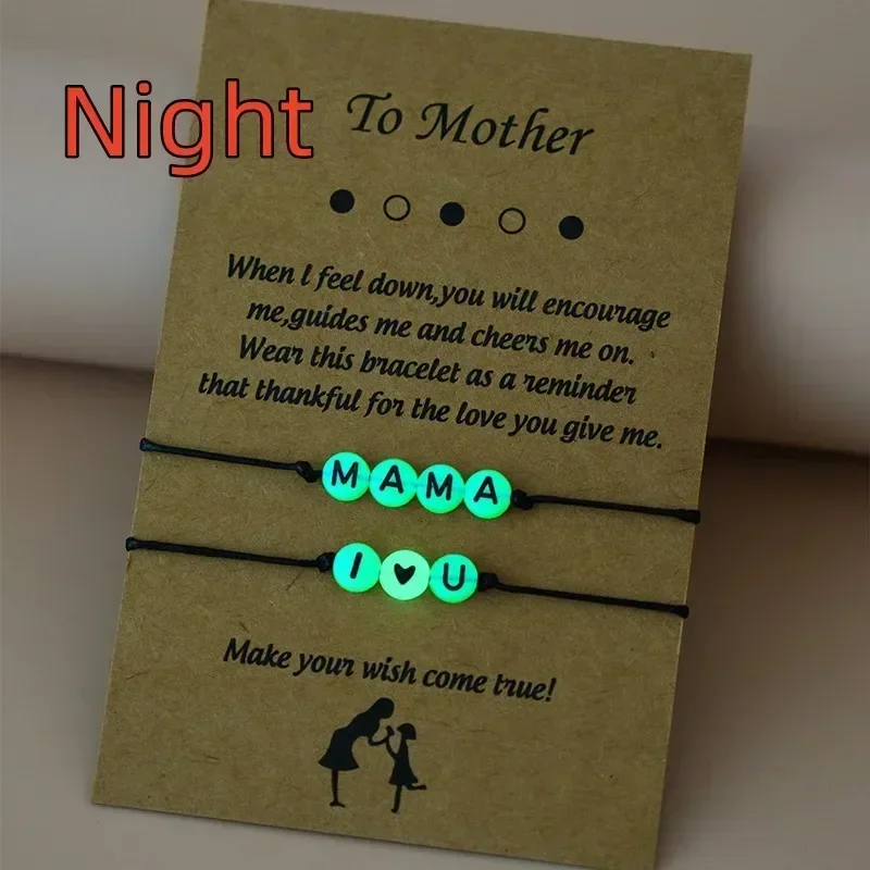 Charmsmic Mother\'s Day MAMA I LOVE YOU Wish Card Bracelets Night Luminous Acrylic Anti Allergy Mom Birthday Gifts
