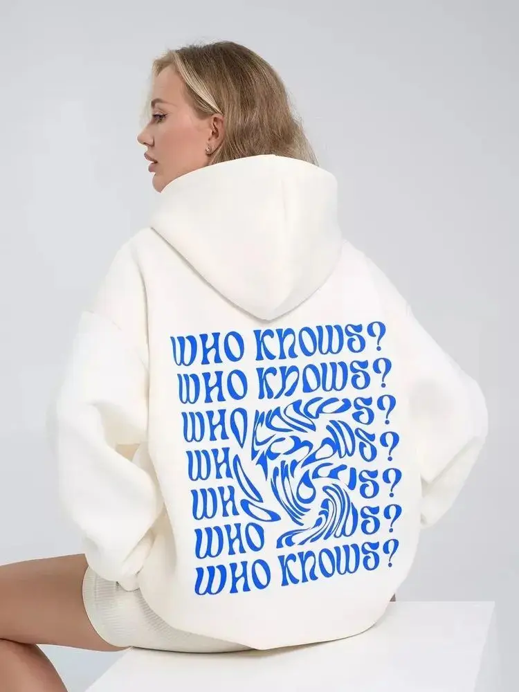 Zabawne Litery Nadrukowane Jesień Zima Bluza z Kapturem Amerykańska Biała Luźna Codzienna Nowa Leniwa Modna Wszechstronna