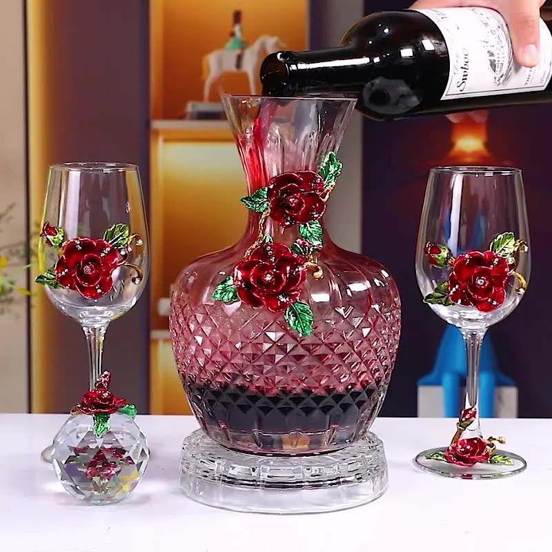 

Red Rose Wine Glass Crystal Red Rose Blue Rose Goblet Wine Home Use Cocktail Glass