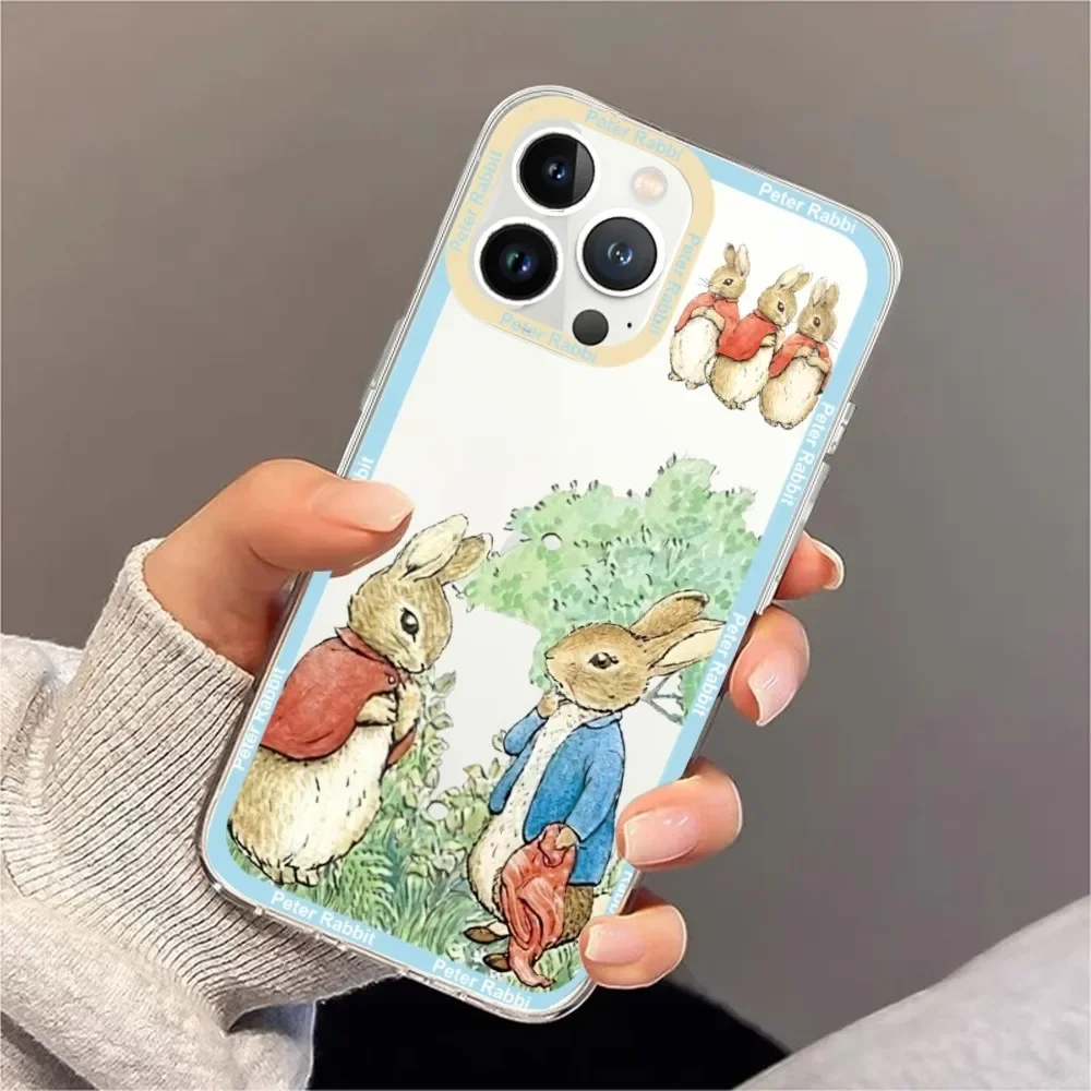 Cute P-peter rabbit Phone Case For iPhone 11 12 Mini 13 14 Pro Max Transparent Shell