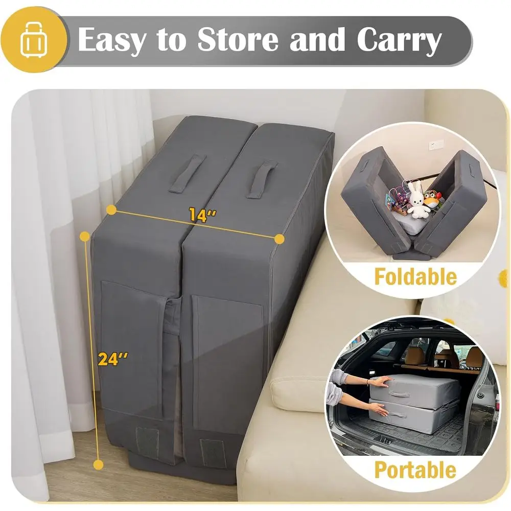 Draagbaar peuterbed van zacht schuim - opvouwbaar, wasbaar, met veiligheidsrails, ideaal voor reizen en thuis, grijs