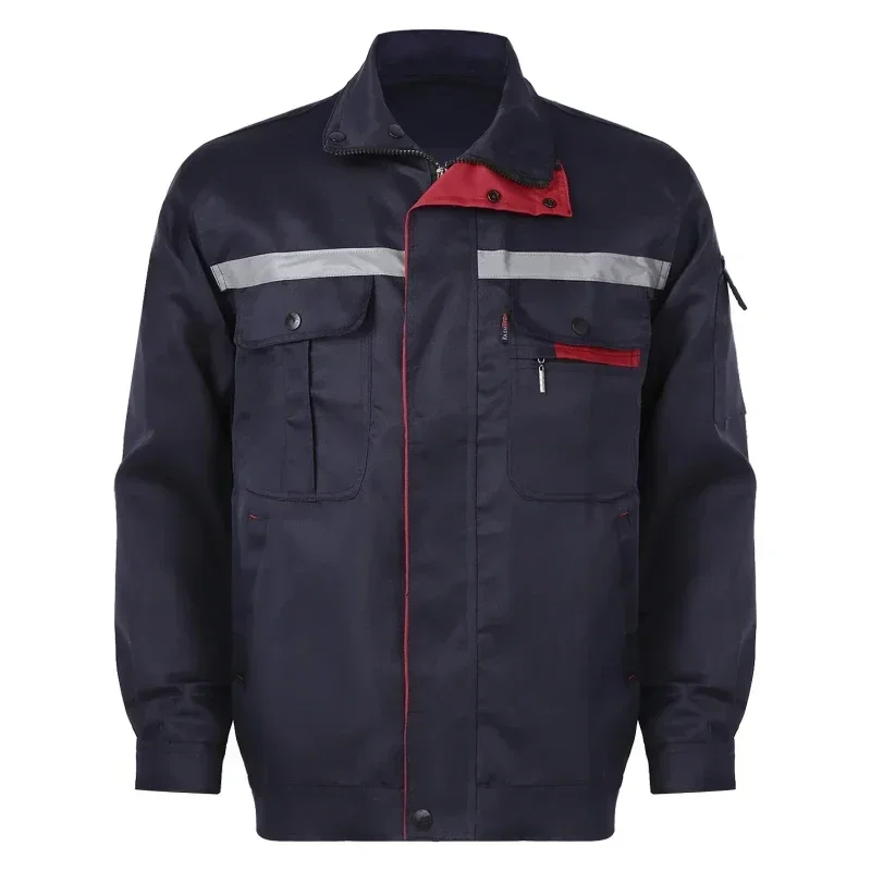 Mens Womens Mechanic Auto Repairman Work Jacket Top with Reflective Stripe Long Sleeve Worker Uniform Factory Workshop Clothes