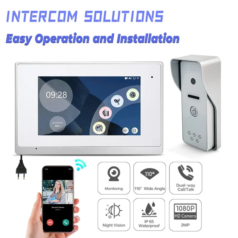 

2024 New Product Smart Home 7'' Color Panel Controls Tuya Wifi Doorbell Video Call Whole House Intercom With Big Promotion