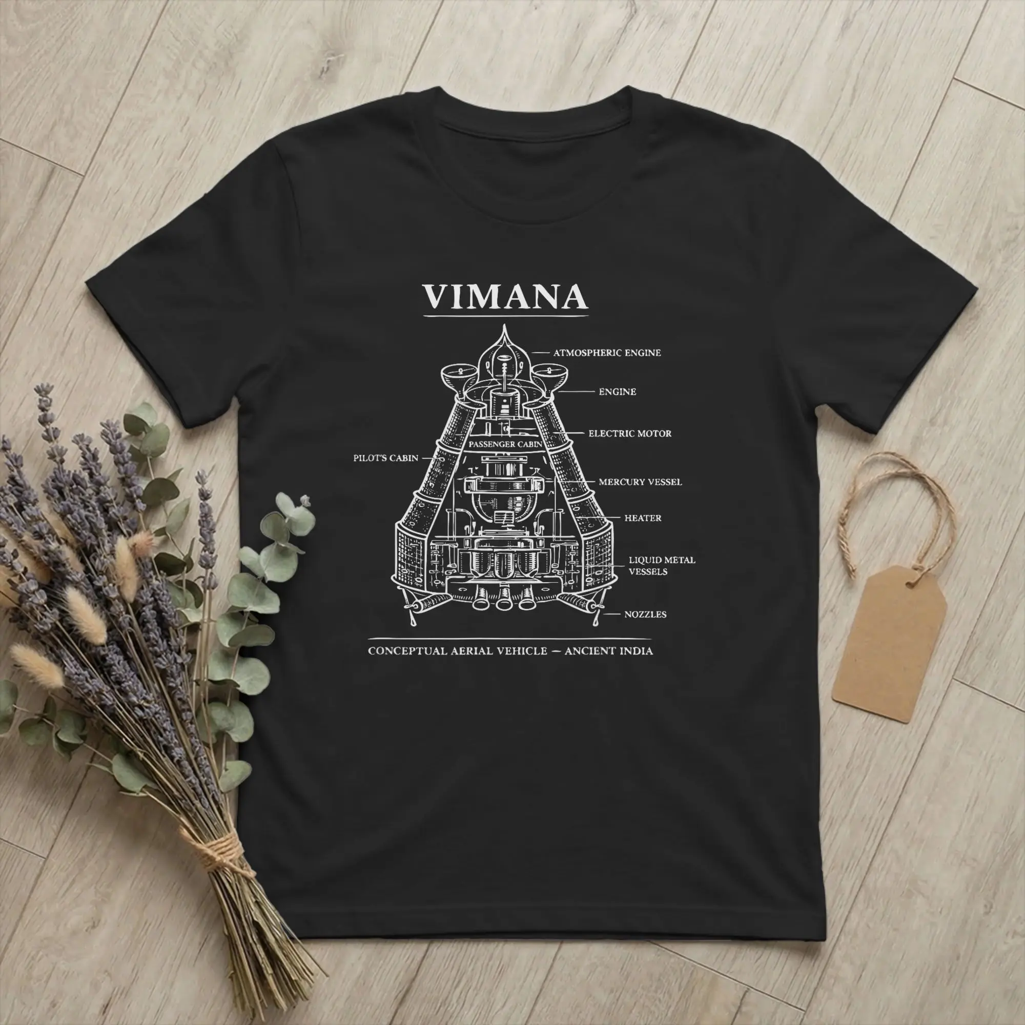 Awesome Technical Drawing Vimana Conceptual Aerial Vehicle T-Shirts Men Pure Cotton T Shirt  Short Sleeve Tees Plus Size merch
