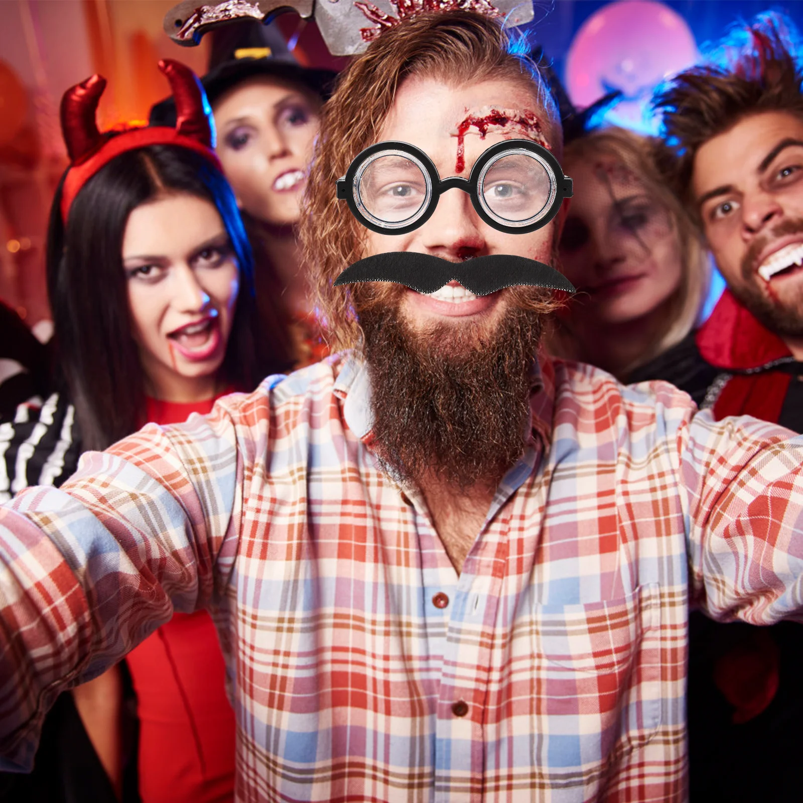 2 Zestawy Halloweenowych Sztucznych Brod i Okularów, Rekwizyty Sceniczne, Wygodne Poliestrowe Akcesoria Kostiumowe na Maskaradę i Zabawę