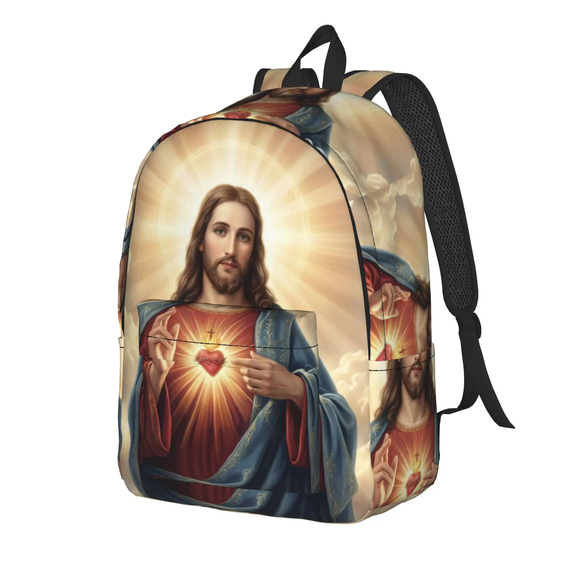 Jesus Radiant Heart Backpack Men  Pattern Backpacks Polyester Streetwear High School Bags Travel High Quality Rucksack