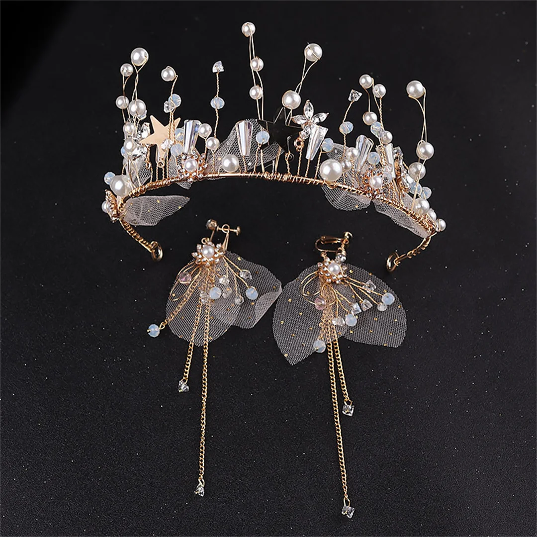 Bridal headdress accessories, wedding dress, fairy beauty three-piece suit, Korean wedding princess pair, hair clip Pearls