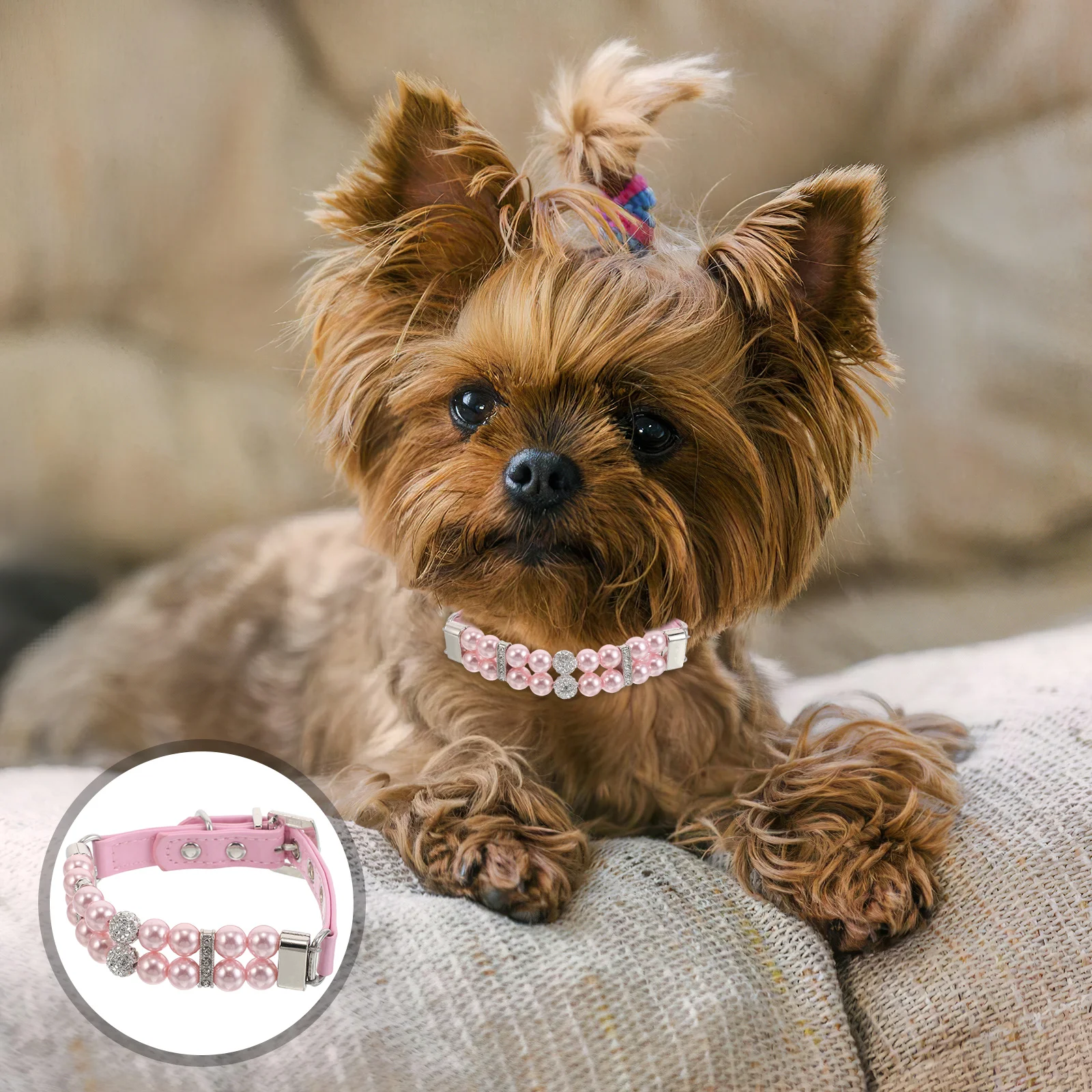 

Pet Pearl Collar for Small Dogs - Shiny Dog Bead Necklace - Fancy Female Puppy Accessory Xs Dog Bead Collar Pet Jewelry for Dogs