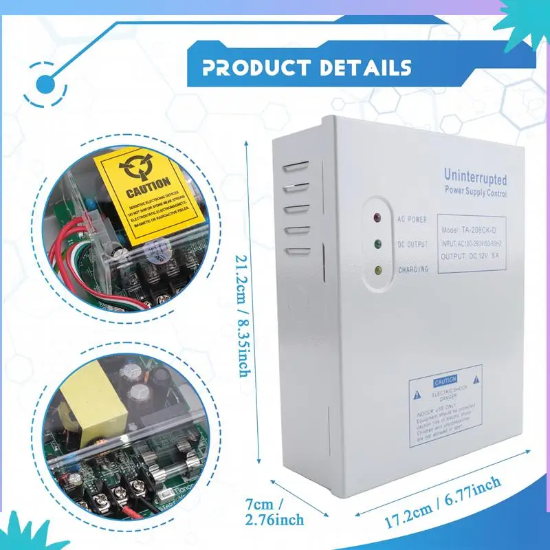 ABZW 208CK-D AC 110-240V DC 12V/5A ドアアクセス制御システムスイッチング電源 UPS 電源