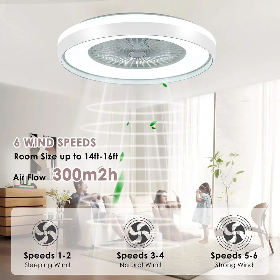 Bladeless Ceiling Fan with Light Remote, Smart LED Ceiling Fans with App Control, Modern Low Profile Dimmable Light Ceiling Fan