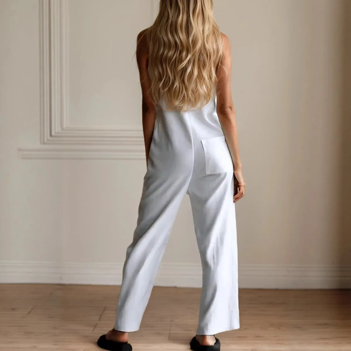 

Summer Women's Loose Color Casual Svel Collared Jumpsuits Low Waist Long Pants Thin Polyester Commute Sle