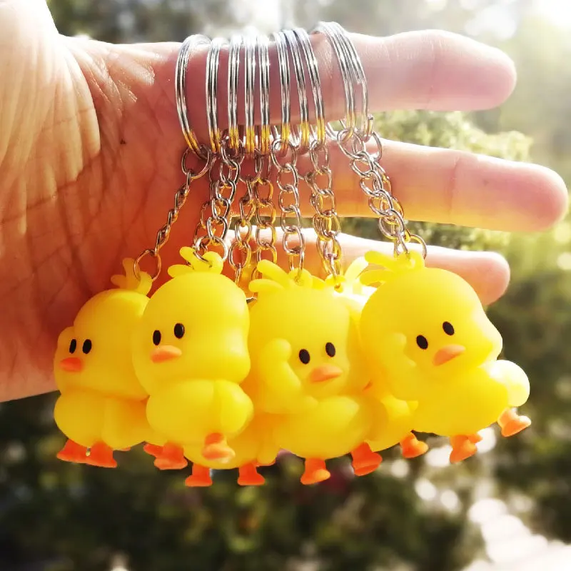 Cute Silicone Little Yellow Duck Keychain Women Girls Mini Cartoon Anime Keyring On Bag Car Trinket Jewelry Wedding Party Gift