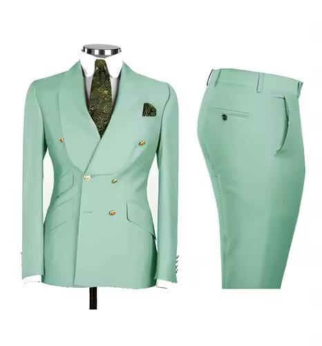 Light Blue Men's Suits Chic Double Breasted Blazer Peak Lapel Elegant Formal Set Male 2 Piece Jacket Pants Wedding Groom Tuxedos - Image 23