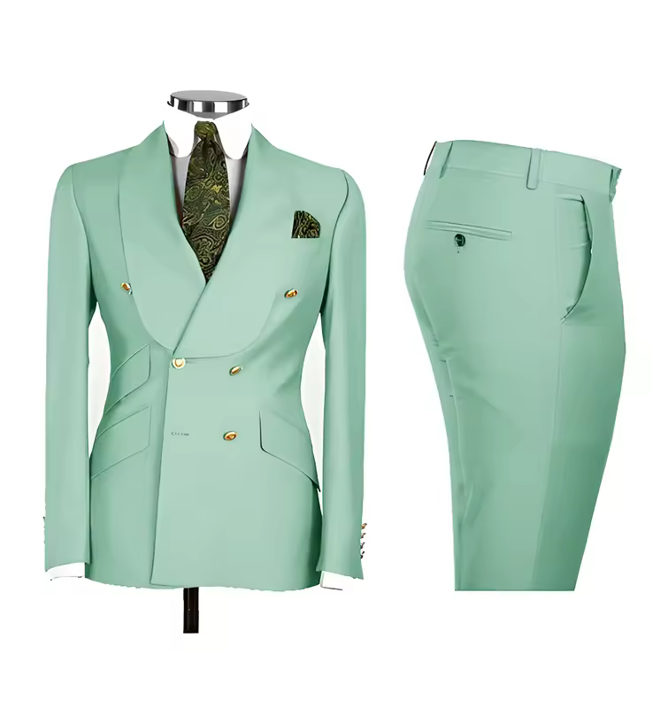 Light Blue Men's Suits Chic Double Breasted Blazer Peak Lapel Elegant Formal Set Male 2 Piece Jacket Pants Wedding Groom Tuxedos - Image 23