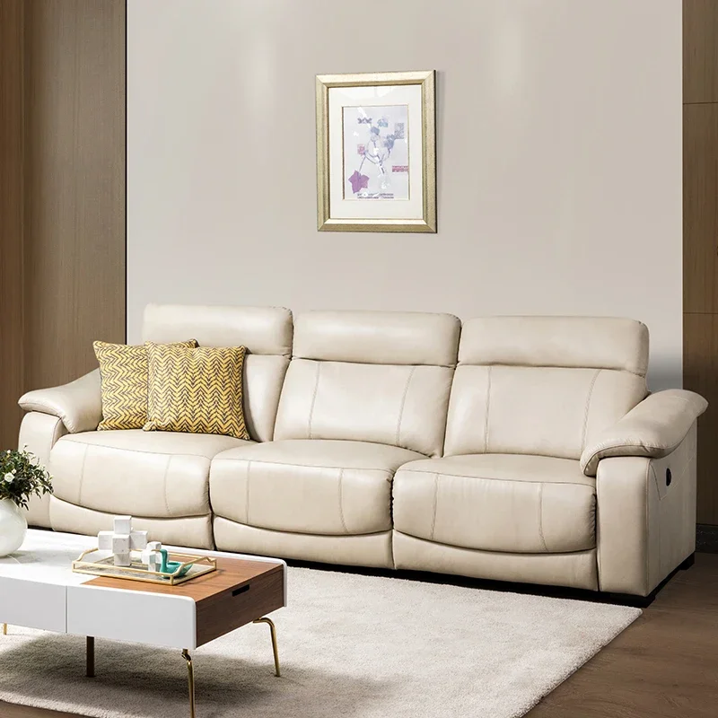 

Modern Living Room Furniture 3 Seater Electric Sofa, Power Recliner Sofa With Genuine Real Leather, U Shape Sofa