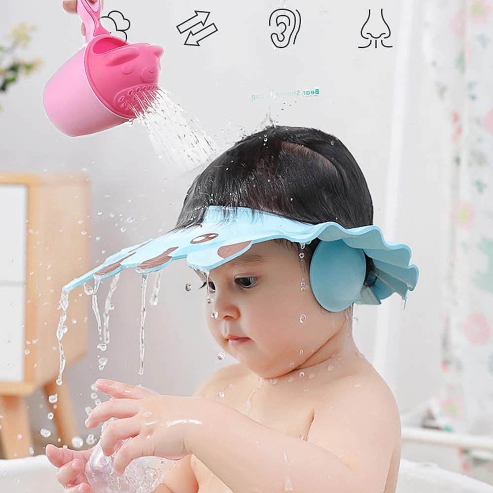 Cute baby shower cap, toddler shampoo cap, children\'s bath bucket, baby bath spoon,children\'s shampoo cup, children\'s bath tools