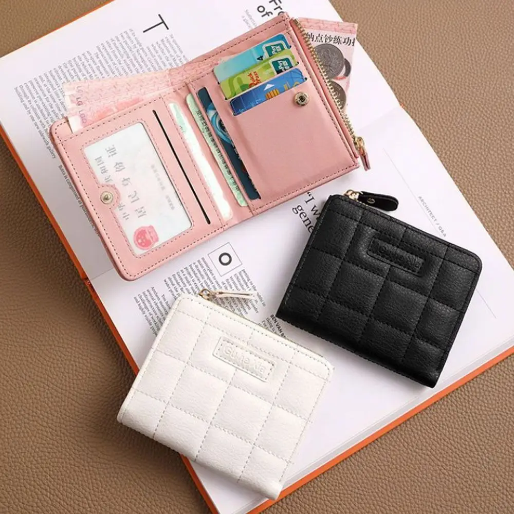 Модный женский короткий кошелек из искусственной кожи в клетку с несколькими держателями для карт, маленький кошелек на молнии