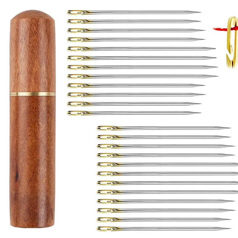 12/36 Uds aguja de coser ciega de acero inoxidable para personas mayores aguja de roscado automático rápido alfileres de costura punzón enhebrador de agujas